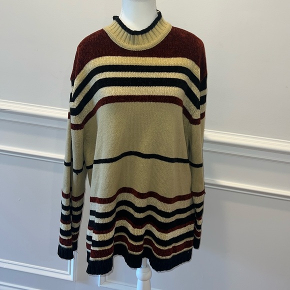 Erika Vintage Cream Black and Deep Red Striped Sweater Size 2X - Picture 1 of 8